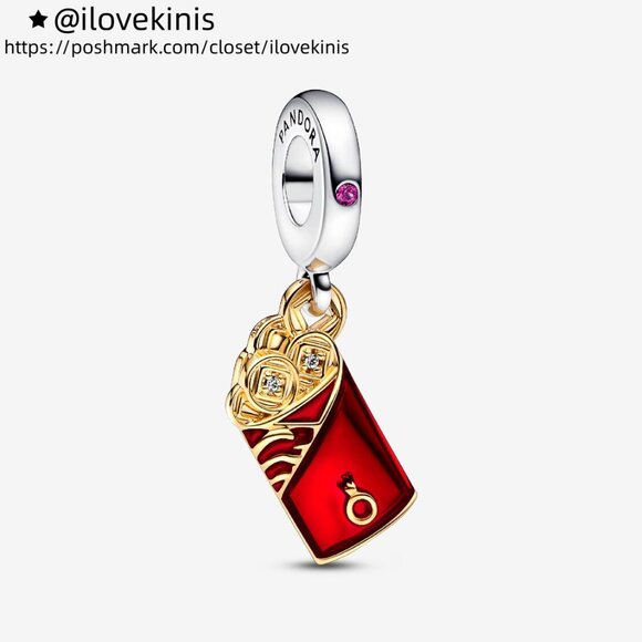 Pandora Two-tone Red Envelope Dangle Charm - Picture 1 of 4